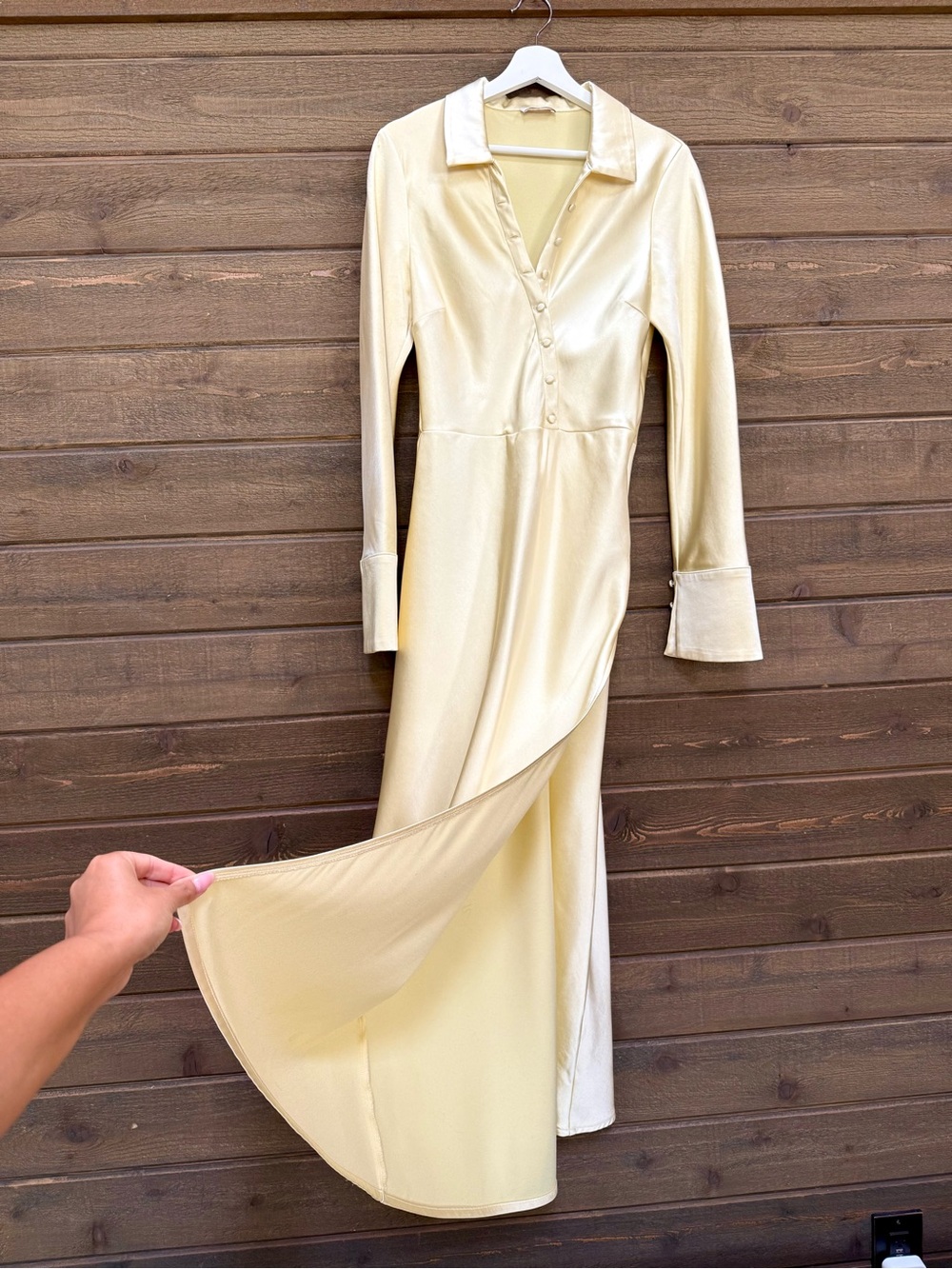 Meshki Cream Satin Long-Sleeve Maxi Dress